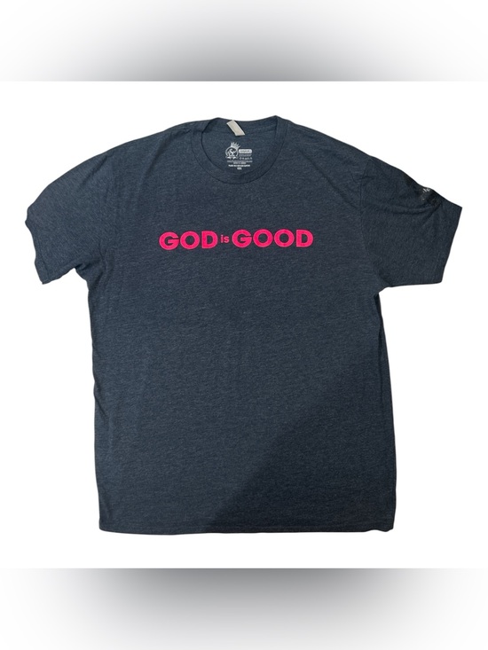 The spot Tops - The Spot GOD is GOOD Graphic Tee - Navy with Hot Pink Text Sz L